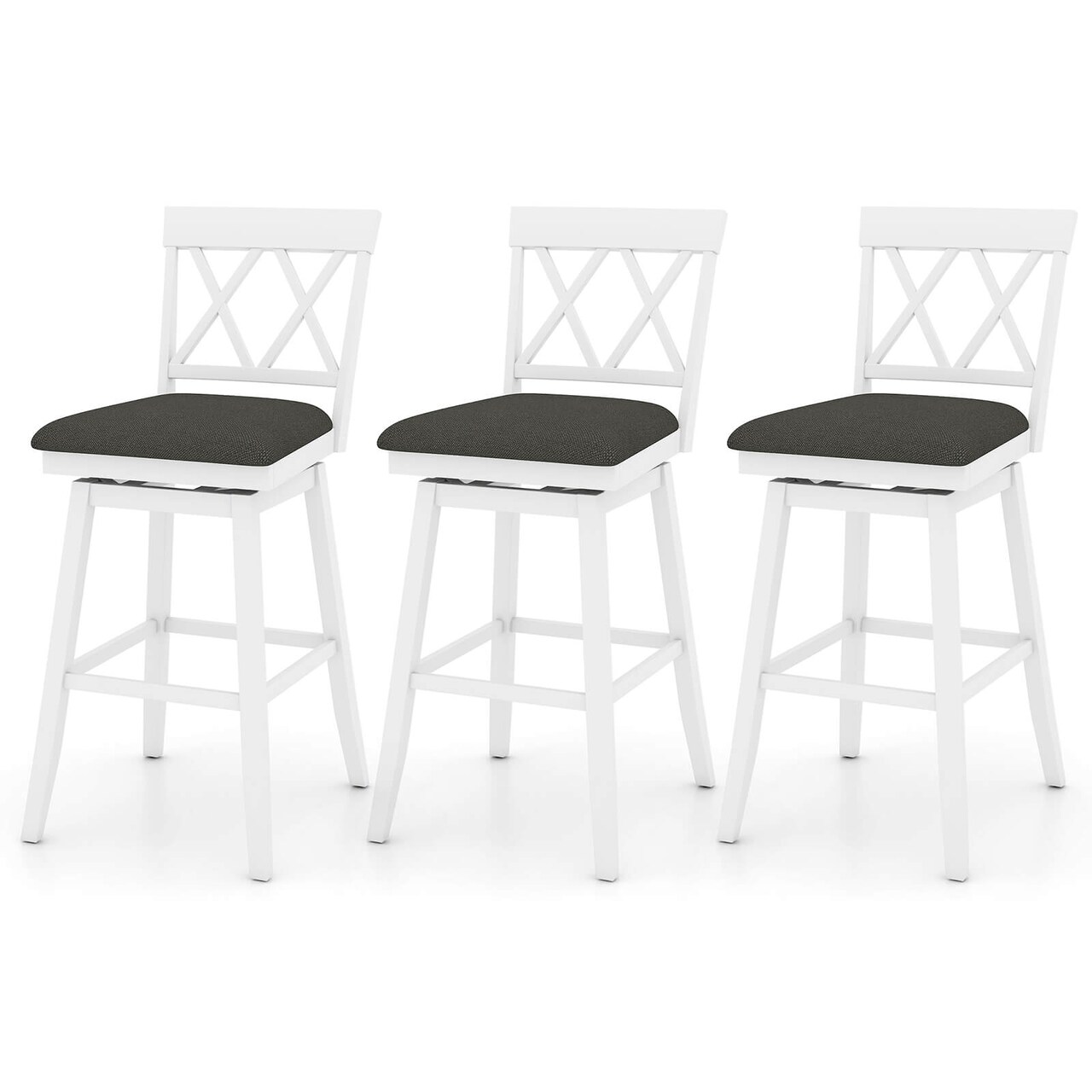 Costway 29" Bar Stool Wooden Chair Set of 1/2/3/4 with Contoured Backrest Swivel Padded Seat White/Oak